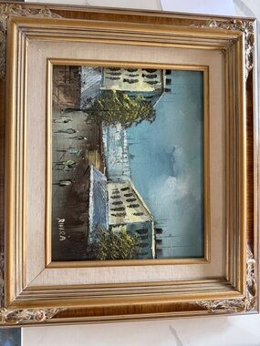 Framed Blue and Cream Cityscape Oil Painting - Unbranded. 8x10. Mexico